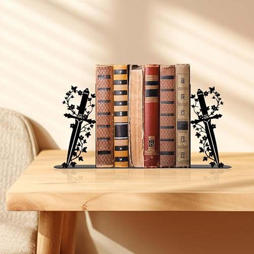 Cute Book Ends for Shelves – Decorative Dagger-Themed Bookends for Shelves, Unique Bookends for Home, Office, or Gift – Sturdy Metal Book Ends Decorative