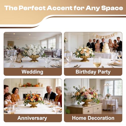Small Gold Vases for Centerpieces: Antique Gold Flower Vase for Wedding 4 Inch Brass Compote Vase Metal Pedestal Bowl Flower Urn for Party Event Home Decor Set of 4 - size: 3.98 Inches - 4 Pcs