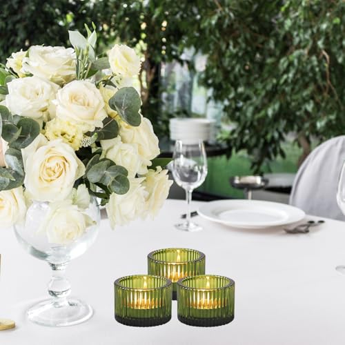 2 Pcs Tealight Candle Holder,Votive Candle Holders Glass Candle Holders Tea Lights Candle Holder for Table Centerpiece Decor Party&Home,Wedding Deco (Green) - color: Green
