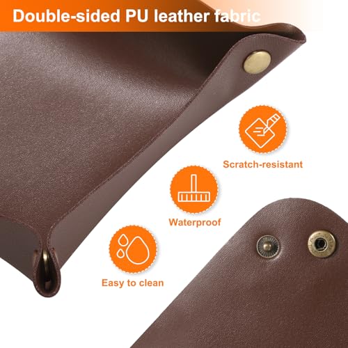HARFINGTON 4pcs PU Leather Valet Tray Unisex Folding Small Catchall Tray Portable Entryway Table Tray Nightstand Bedside Desk Tray for Key Wallet Watch Coin Jewelry Dice, Dark Brown - color: Dark Brown