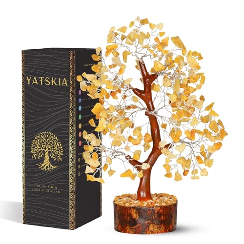 YATSKIA Yellow Aventurine Crystal Tree of Life - Gemstone Tree Home Decor - Feng Shui Crystals - Positive Energy Gifts - Reiki Gifts - color: Yellow Aventurine Silver Wire