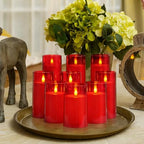 Homemory Christmas Red Flickering Flameless Candles, Battery Operated Acrylic LED Pillar Candles with Remote Control and Timer, Set of 9 - color: Red, 9Pack
