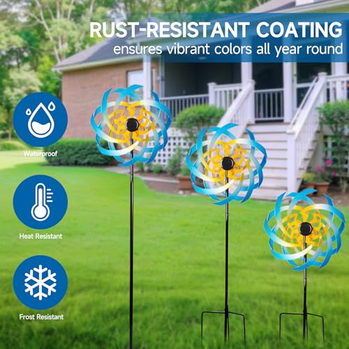 Wind Spinners Outdoor Garden Decor, 360°Metal Kinetic Wind Sculpture Spinner, 16W*76H inch Windmill for Yard, Patio, Backyard, Garden Gifts for Women - color: Blue