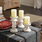 Deco 79 Wood Decorative Candle Holder Candle Stand, Set of 3 Candlestick Holder 8", 6", 4"H, White - color: Beige