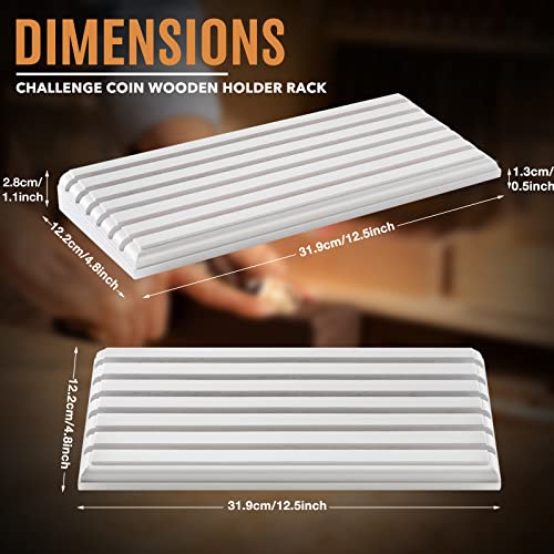LIUYALO Military Challenge Coin Display Stand 6 Rows Stair Design Solid Wood Coin Holder Rack Gift for Military Army for Him Father Collectible Coins Holder White Finish - color: white