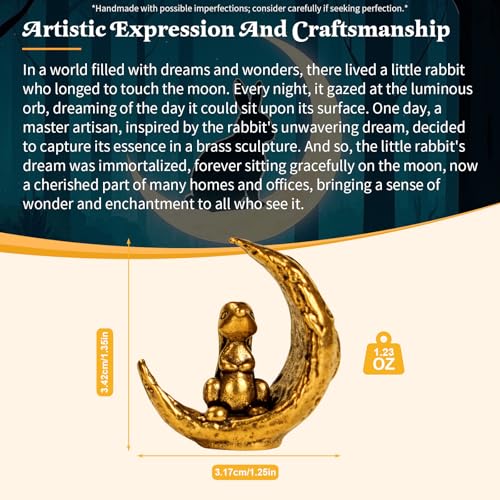 CHOVY Retro Handcrafted Moon Rabbit Sculpture - 100% Solid Brass Adorable Rabbit Sitting on Crescent Moon | Vintage Style Collectible Art Piece for Home & Office | Unique Gift for Lunar Lovers - style: Moon Rabbit