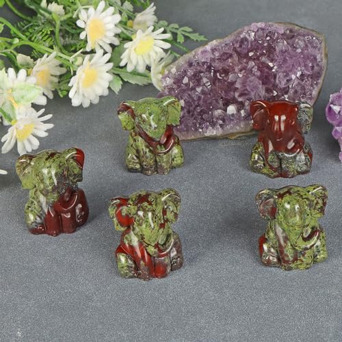 Crystal Elephant Figurine 1.5" Dragon Bloodstone Cute Animal Statue for Women Paperweight Hand Carved Reiki Healing Sit Elephant Decor for Home, Office