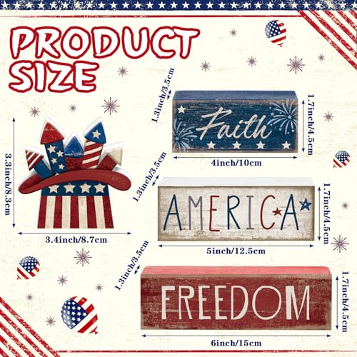 CroBlissful 4 Pcs 4th of July Decorations Patriotic Memorial Day Tabletop Decorations Red White Blue Table Centerpieces Sign for Office Tiered Tray Home Shelf 250th Anniversary(Independence Day Hat) - style: Independence Day Hat