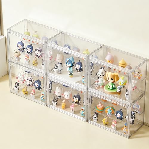 Acrylic Display Case,3 Layer Clear Display Case Adjustable Display Box Stand with 2 Movable Dividers 2 Pack Small Showcase Magnetic Door for Collections Mini Figures - size: S-2pack