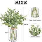 Zheart Fake Eucalyptus Stems in Glass Vase with Faux Water,14" Artificial Plants Eucalyptus Leaves for Shelf Desk Bathroom Farmhouse Room Coffee Table Home Decor (Sage Green)