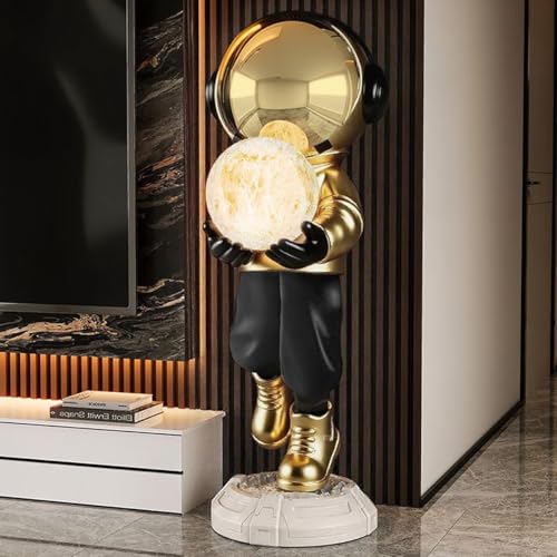 Astronaut Statue, Spaceman Sculpture, Home Decor Sculpture, Cool Metal mask Decoration, Large Spaceman Figurine Decoration - color: Gold and Black