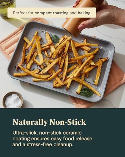 Caraway Nonstick Ceramic Small Baking Sheet (9x13”) – Non-Toxic, PTFE & PFOA Free – Oven Safe – Aluminized Steel Core – Mini Sheet Pan for Baking, Roasting & More - Slate - color: Slate, size: Small 9" x 13"