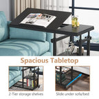 Tribesigns Height Adjustable C Table with Wheels, Mobile Couch Snack Side Table with Tiltable Drawing Board, Sofa Bedside Laptop Stand C Shaped TV Tray with Storage Shelves (Black) - color: Black