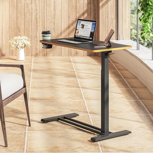 SANODESK Medical Adjustable Overbed Bedside Table with Hidden Casters, Pneumatic Mobile Laptop Computer Standing Desk Cart with Tray, Hospital and Home Use(31.5" W x 17.7" D, Black) - color: Black, size: Large