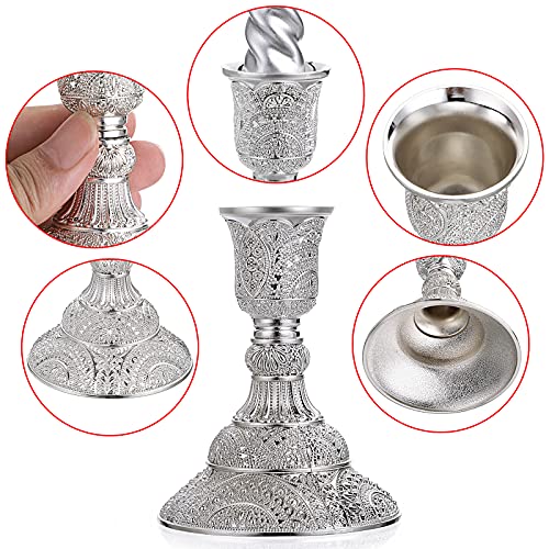 OwnMy 2PCS Brass Taper Candle Holders Candle Stick Holders Set Vintage Metal Pillar Candlestick Holders, 4”H Elegant Candle Stand Candelabra for Dining Table Centerpieces Wedding Home Decor, Silver - color: Silver