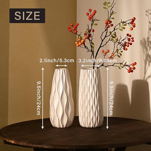 VICTOR & TERESA Ceramic Vase for Flowers, 10'' Set of 2 Decorative White Vases for Home Decor, Farmhouse Vases for Pampas Grass, Table, Mantel, Living Room, Shelf, Centerpieces, Gifts for Mom - color: White, size: Large