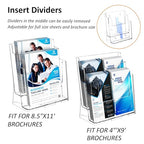 FUCDTEFC Acrylic Brochure Holder 8.5x11 & 4 x9 Inches, Clear 2 Tier Literature Magazine Stand Brochure Display Stand w Removable Divider Universal, Pamphlet Flyer Holder for Wall Mount or Countertop - size: 1 Pack 2-Tier Brochure Holder