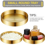 2 Pack Round Gold Trays Small Brass Tray Round Metal Candle Dish Stainless Steel Jewelry, Make Up, Candle Plate Decorative Tray for Bathroom Kitchen Dinning Coffee Table Decoration,4.9 Inch