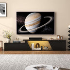 Verano Garden Extendable TV Stand with Led Lights, Wood TV Media Console with 2 Drawers & 1 Cabinet, Modern Entertainment Center Up to 90 Inch TV for Living Room Bedroom, 63" - 90.6" (Black) - color: Black