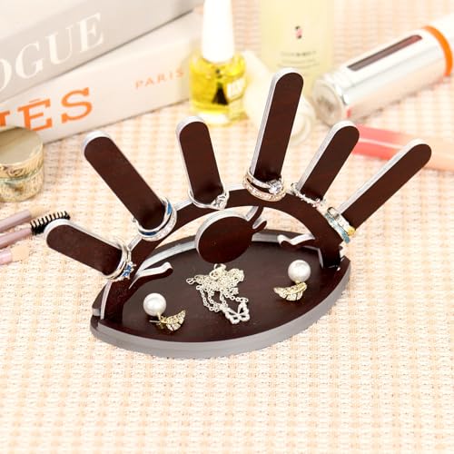 Bnesi Evil Eye Ring Display Stand Wooden Ring Holder for Women Wooden Jewelry Display Cute Evil Eye Home and Room Decoration Wedding Ring Holder Birthday Gift for Her (Rustic)