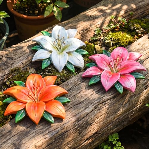 Cinnvoice 3 Pack Garden Stepping Stone Outdoor, Decorative Dimensional Resin Stepping Stones for Patio Pathway Landscaping Walkway Sculpture Yard Backyard Lawn(Lily,10 Inches) - size: 10 Inches, style: Lily