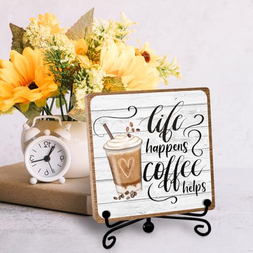 Coffee Lover Gifts for Women Men, Funny Coffee Bar Accessories, Table Decorations Supplies, Desk Shelf Cubicles for Bar Decoration Plaque Gifts - style: coffee sign 10