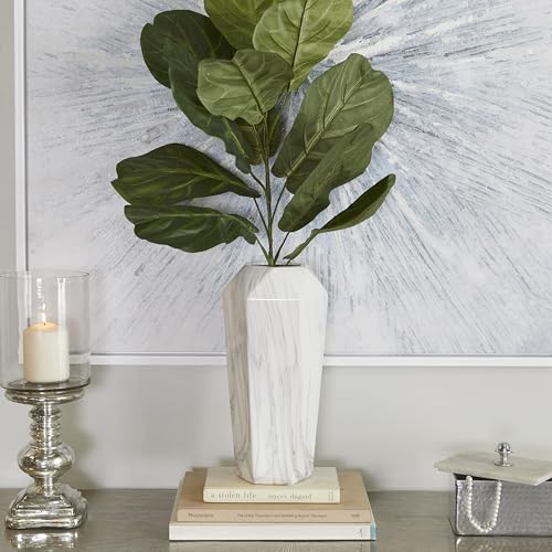 Deco 79 Ceramic Decorative Vase Faux Marble Centerpiece Vase, Flower Vase for Home Decoration 6" x 7" x 14", White - color: White, size: 6" x 7" x 14"