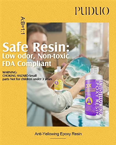 Puduo Resin Epoxy Kit 16OZ, Crystal Clear Epoxy Resin with Super Anti-Yellowing for Art, Jewelry Making, Casting, Silicone molds, Color pigments, Craft Resin epoxy Resin - size: 16OZ