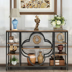 GiftGo 47" Farmhouse Console Tables for Entryway Retro Sofa Table Behind Couch Open Display Storage Shelves for Foyer, Hallway, Front Door,Living Room,Elegant Four-Leaf Clover (Rustic Brown, 47")