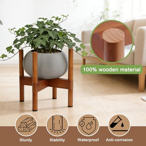 Vigordream Plant Stand Indoor, Wood Plant Holder, Mid Century Modern Decor Tall Planter Stands, 2 Height Displays Corner Single Flower Stand for Balcony, Living Room,Garden Patio Fit 5-10 Inch Pots - size: 10 Inch