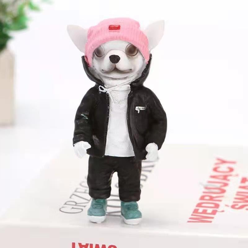 2025 Coolest Dog Sculpture for Home, Dog Statue Crafts Living Room Desktop Decorations,Handmade Casual Small Resin Animal Statue Ornament Home Decor Black - color: Black and Pink