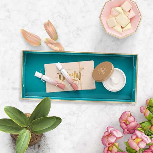 Green Bathroom Vanity Tray for Countertop, Small Plastic Toilet Tank Versatile Storage & Organization Tray for Makeup, Perfume, Desk, Kitchen, Candles, 13.7"x6"x1.4", 35GR - color: 15green