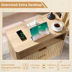 LEYAOYAO 31" Wide Fluted Nightstand with Charging Station, Oversized Extra Large 2 Drawers Night Stand,Natural Wood Bedside Table,Tall Bed Side End Tables,Modern Chest of Drawers Dressers for Bedroom - color: Natural, size: 2 Drawers