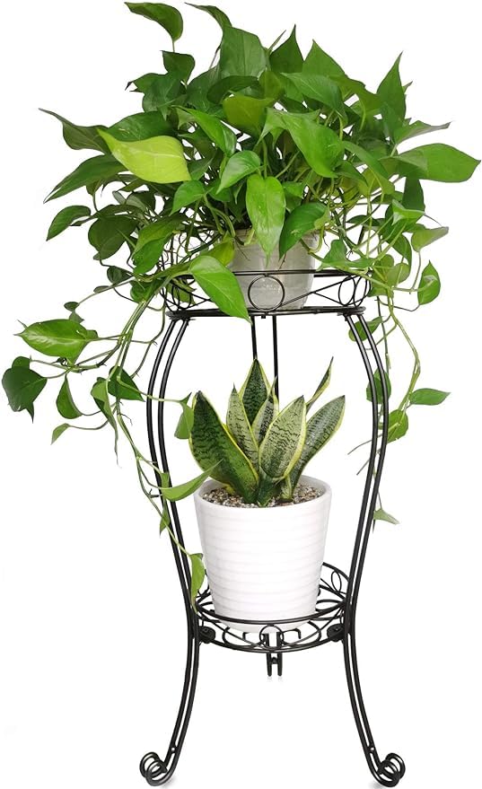 28.4 inches Tall Metal Plant Stand 11.8 Dia for Indoor or Outdoor use,2 Tier Heavy Duty Flower Pot Stand Rack 11.8 inches Diameter Holds Big Heavy Plants,Black (28.4 INCHES TALL) - size: 28.4 INCHES TALL