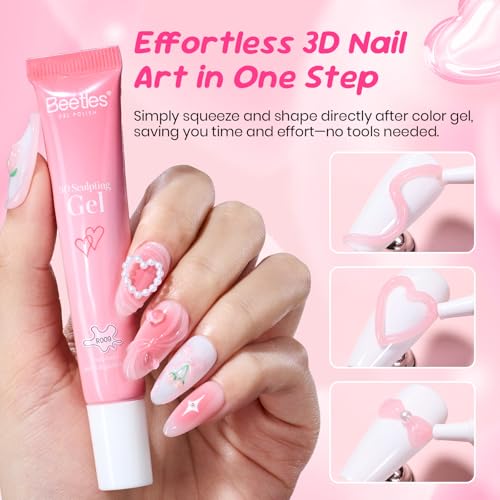 Beetles Pink 3D Nail Sculpting Gel for 3D Gel Nail Art, 15ml Professional Pink Sculpt Gel Easy One-Step Shaping No Wipe U V/LED Cure for DIY Salon Gifts for Women - color: 4-Pink 3D Gel Nail Art