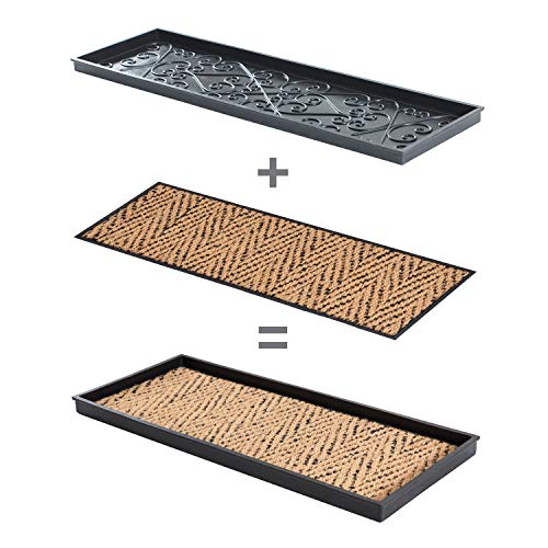 Anji Mountain AMB0BT2F-003 Black Rubber Boot/Shoe Tray with Coir, Fits 2 Pair (24.5" Wide), Tan & Black Insert - color: Tan and Black Insert, size: 24" x 14" x 1.5"