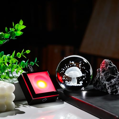 Qianwei 3D Crystal Ball Night Light - 3.14'' Mushroom Decor Glass Plants Lamp Figurines Statue for Room Decoration - style: Mushroom