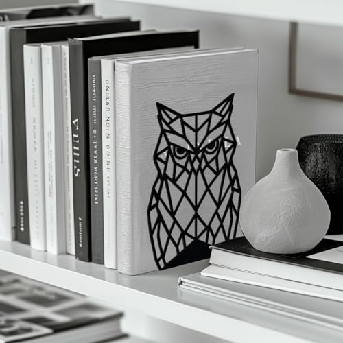 Peacoblue Metal Bookends for Shelves, Modern Decorative Heavy Duty Study Book Support Stoppers for Office, Desk, Shelf, Room 5.3"x4.3"x7.1" Cast Iron Simple Tall Bookends, 1 Pair (Geometric Owl) - style: Geometric Owl