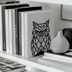Peacoblue Metal Bookends for Shelves, Modern Decorative Heavy Duty Study Book Support Stoppers for Office, Desk, Shelf, Room 5.3"x4.3"x7.1" Cast Iron Simple Tall Bookends, 1 Pair (Geometric Owl) - style: Geometric Owl
