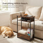 Narrow Side Table,3-Tier Slim End Table with Storage Shelf,Modern Sofa Table Thin Side Table for Narrow and Small Spaces, Skinny Bedside Table Small Nightstand with Magazine Rack Space Saving/Brown - color: Rustci Brown