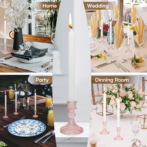 Glass Candlestick Holder Taper and Candle Holder Desktop Decoration for Wedding Dinning Party-3 pcs - color: Pink