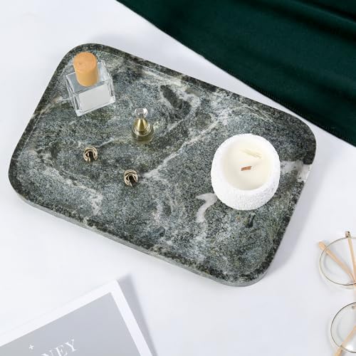 Koville Marble Tray, 12"x8" Natural Marble Vanity Tray for Countertop Bathroom Kitchen Dresser, Marble Catchall Trays for Perfume Jewelry, Decorative Rectangular Tray Home Decor(Green) - color: Indian Green