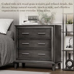 LONYKE Modern Nightstand 3 Drawer Wood Dresser with Metal Handles, Accent Bedside Table Storage Organizer, Vintage Mid-Century Table with Dark Finish, Black
