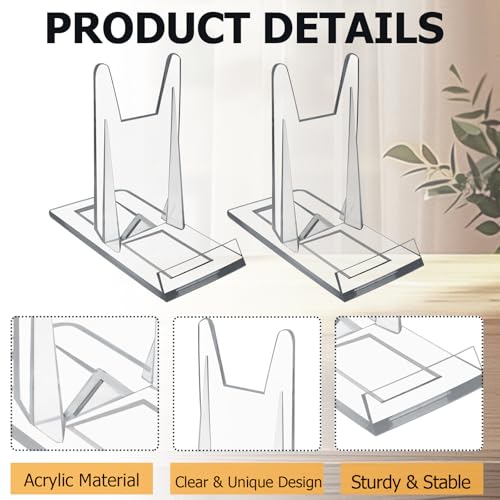 Biaungdo 6 Pcs Acrylic Book Display Stand, Adjustable Clear Display Holder Easel Collector Stand, Compact Desktop Stand for Photos, Postcard, Magazine, Artworks