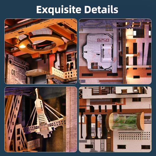 MiniCity Book Nook Kit - Industrial Space 3D Miniature Sci-Fi Scene with LED Lights, 340 Pcs DIY Assembly for Bookshelf Decor (Aerospace Foundry) - style: Aerospace Foundry