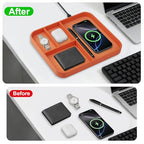 VOVIPO Faux Leather Valet Tray,with 2 in 1 Wireless Charging Compitable With iPhone/17/16/15/15 Plus/15 Pro/15 Pro Max/14/13/12/Wireless earphones,Office/Home Desk Organizers Tray-Orange - color: Orange