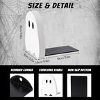JarThenaAMCS 2Pcs Halloween Wood Bookends White Ghost Shape Wooden Book Stands Cute Ghost Non Skid Book Stoppers for Heavy Books Home School Office Library