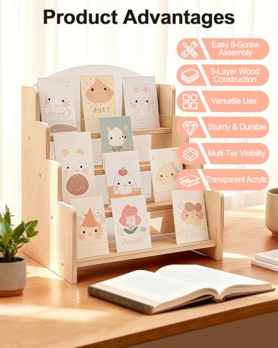 UCEC Greeting Card Display Stand, 4-Tier Wooden Acrylic Greeting Card Holder, Display Stands for Vendor Events Postcard, Craft Fairs, Retail Counter, Brochures & Photos Organizer