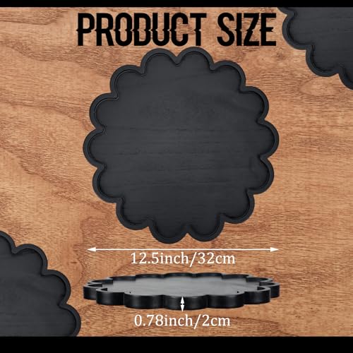 BreezeHug Black Decorative Serving Tray Wood 12.6 Inch Scalloped Serving Tray Round Wooden Display Plate with Scalloped Borders for Coffee Table Living Room Bedroom Entryway Decoration - color: Black