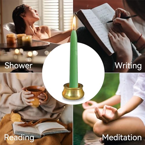 Mini Taper Candle Meditation Candles,20 Minute Prayer Green Candlestick Dripless Beeswax Candles with Brass Candle Holder for Yoga & Spiritual Ritual,30P-Gr - color: MCBEE30PC-GREEN